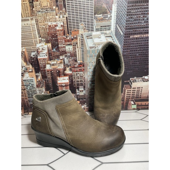 Keen Leather Booties Wedge Heel Chukka Boots Taupe Brindle Size 10  Brown Lined - Picture 2 of 12
